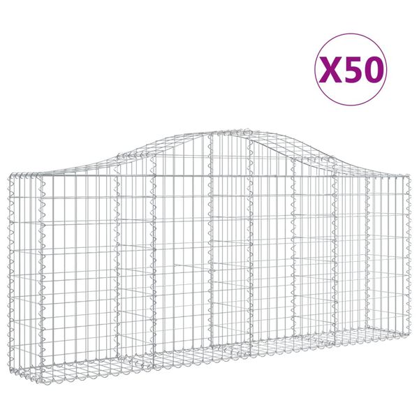 vidaXL buede gabionkurve 50 stk. 200x30x80/100 cm galvaniseret jern