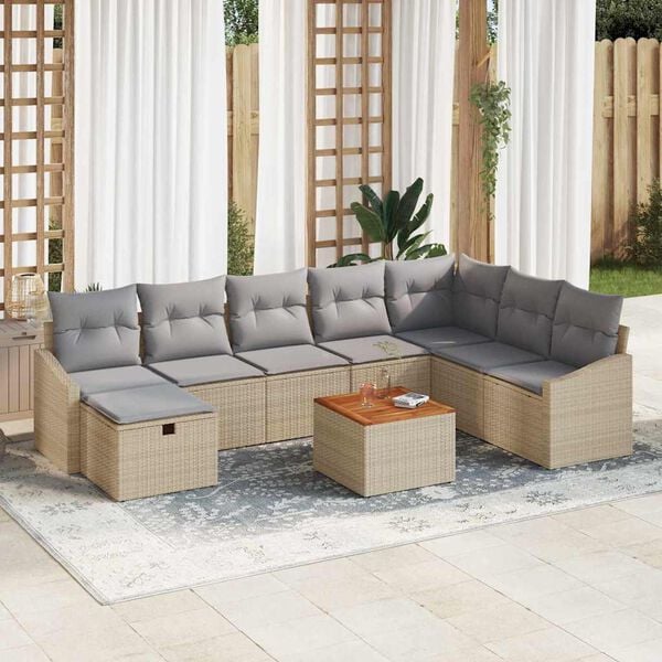 vidaXL Havesofa S&aelig;t med pude med opbevaring 9 pcs Beige Poly rattan