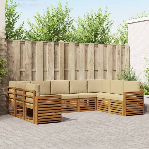 vidaXL Sofas&aelig;t med pude 9 pcs Naturlig og Beige Massivt Akacietr&aelig;