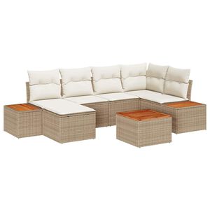 vidaXL Havesofa S&aelig;t med pude 7 pcs Beige og creme Polyrattan