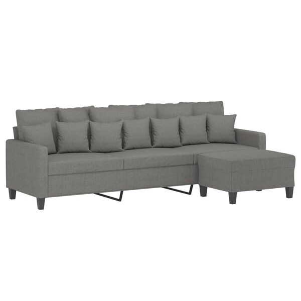 vidaXL 3-personers sofa med fodskammel 210 cm stof M&oslash;rkegr&aring;