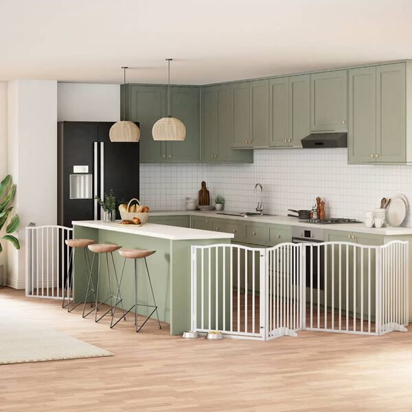 vidaXL hundel&aring;ge med d&oslash;r 6 paneler 480 cm foldbar poppeltr&aelig; hvid