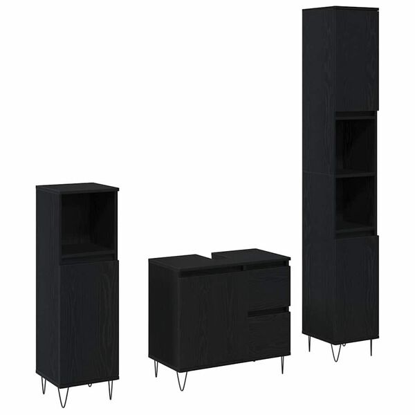 vidaXL Badeværelsesmøbel sæt med skuffe 3 pcs Sort eg 30 x 30 x 190 cm