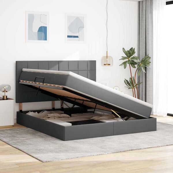 vidaXL Seng med opbevaring og madras M&oslash;rkegr&aring; 160 x 200 cm Polyester