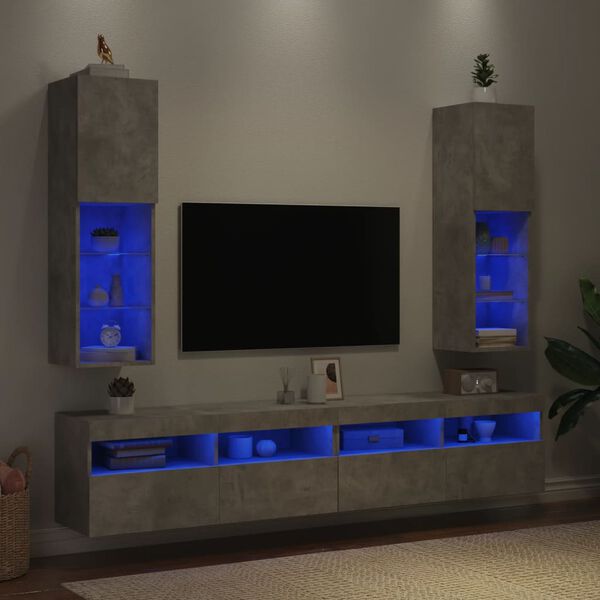 vidaXL tv-borde 2 stk. med LED-lys 30,5x30x102 cm betongr&aring;