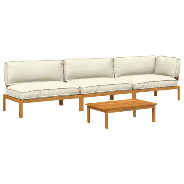 vidaXL Sofa S&aelig;t med pude Ensfarvet 4 pcs Creme Massivt Akacietr&aelig;