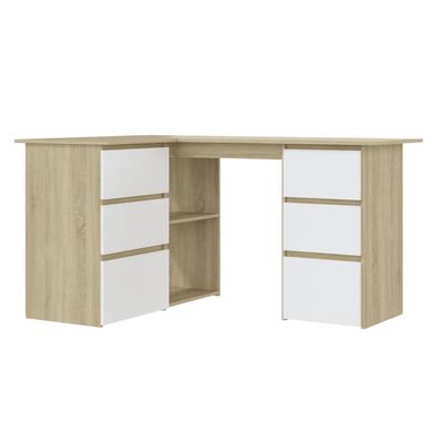 vidaXL skrivebord 145x100x76 cm konstrueret træ hvid og sonoma-eg