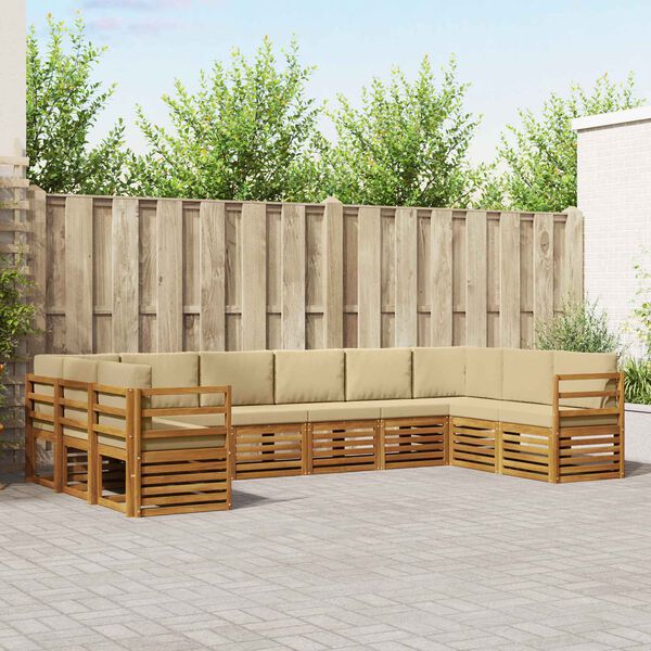 vidaXL Sektionalsofa s&aelig;t 10 pcs Naturlig og Beige Massivt Akacietr&aelig;