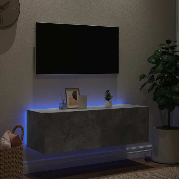 vidaXL væghængt tv-bord med LED-lys 100x35x31 cm betongrå
