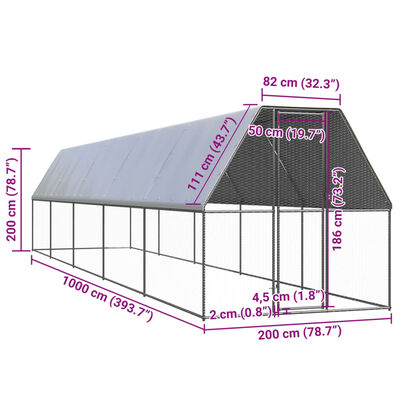 vidaXL hønsegård 2x10x2 m galvaniseret stål