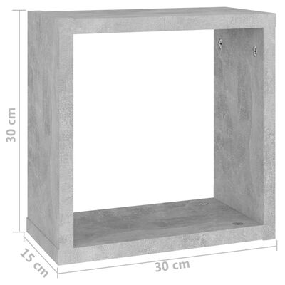 vidaXL væghylder 2 stk. 30x15x30 cm kubeformet betongrå