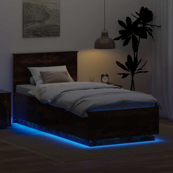 vidaXL Sengestel med hovedg&aelig;rde R&oslash;get eg 70 x 190 cm Konstrueret tr&aelig;