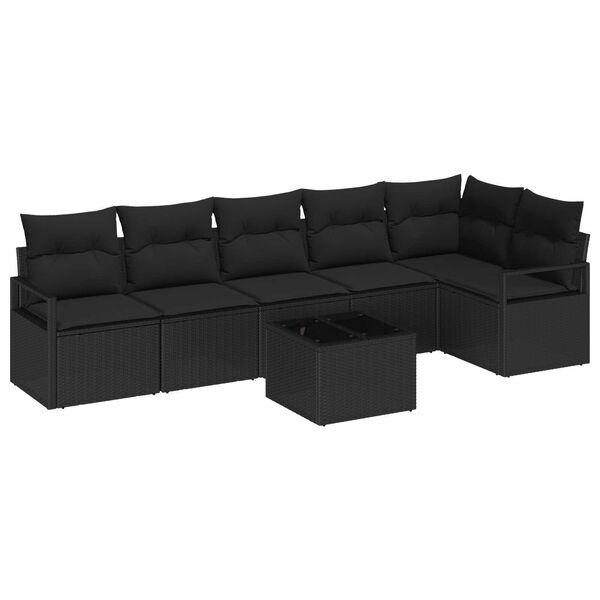 vidaXL Sofa S&aelig;t med pude med opbevaring 7 pcs Sort polyrattan