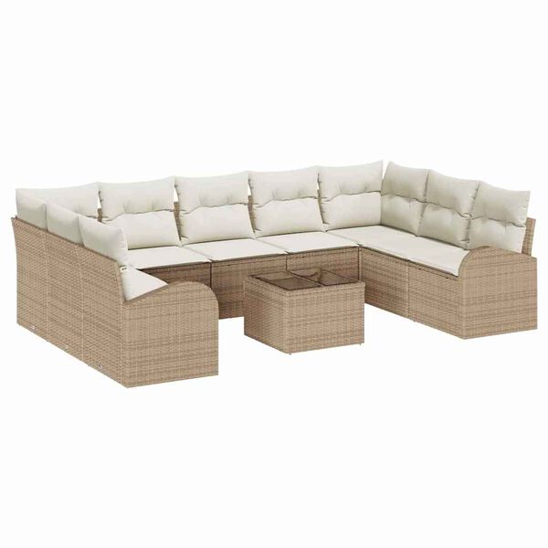 vidaXL Sofa S&aelig;t med pude 10 pcs Beige og hvid polyrattan