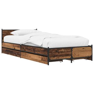 vidaXL Sengestel med hovedg&aelig;rde med skuffe Gammelt tr&aelig; 80 x 200 cm
