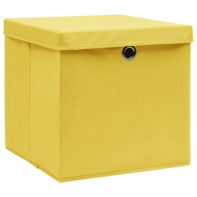 vidaXL opbevaringskasser med låg 10 stk. 32x32x32 stof gul