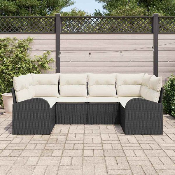 vidaXL Havesofa Sæt med pude 6 pcs Sort Poly Rattan