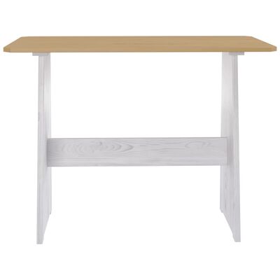 vidaXL spisebord med bænk massivt fyrretræ gyldenbrun og hvid