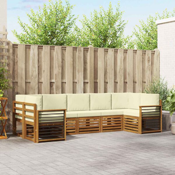 vidaXL Sofas&aelig;t med pude 7 pcs Naturlig og Fl&oslash;de Massivt Akacietr&aelig;