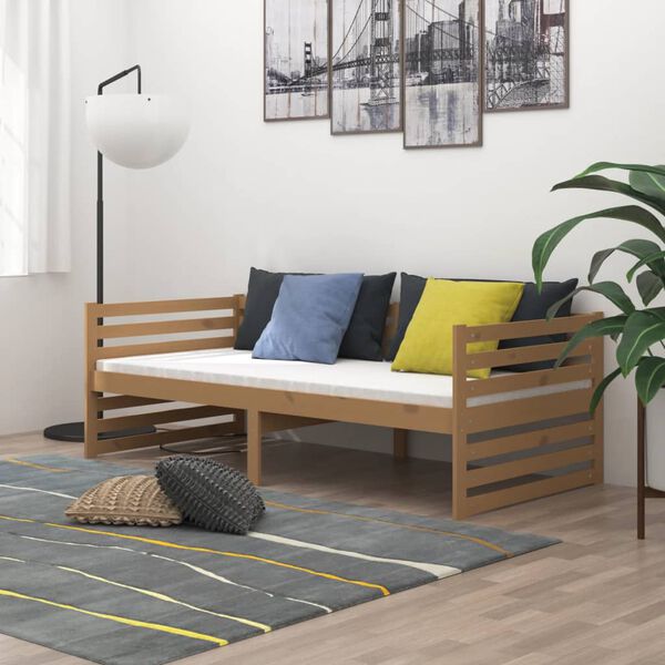 vidaXL daybed med madras 90x200 cm massivt fyrretr&aelig; gyldenbrun