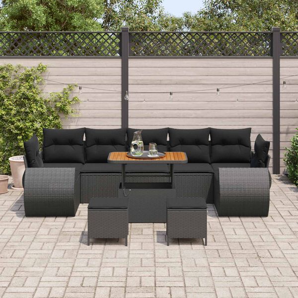 vidaXL Havesofa S&aelig;t 10 pcs Sort polyrattan