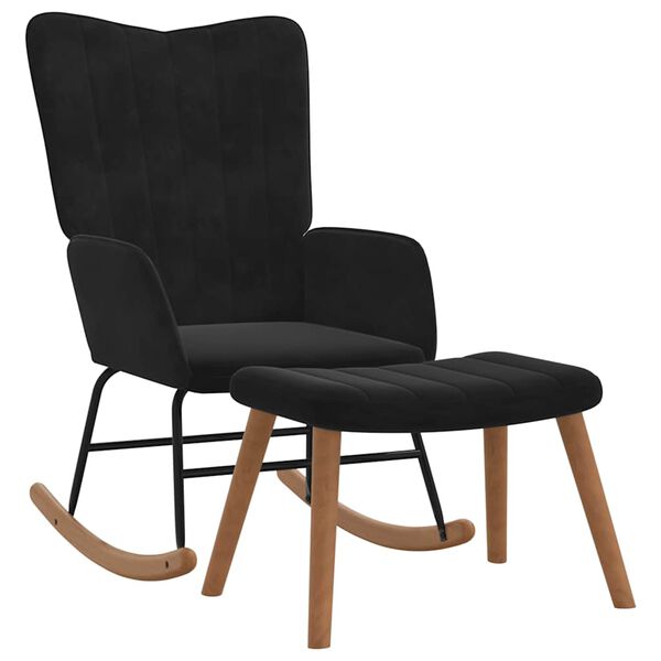 vidaXL gyngestol med fodskammel fløjl sort