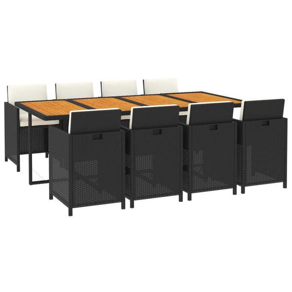 vidaXL spisebordss&aelig;t til haven 9 dele med hynder polyrattan sort