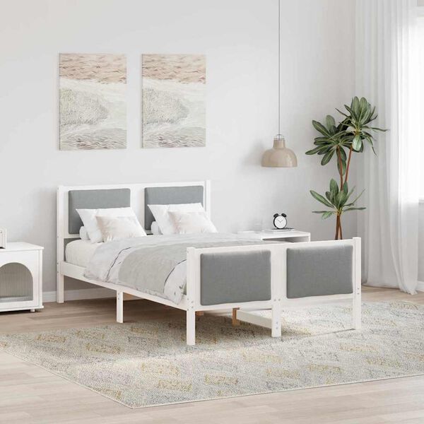 vidaXL Sengestel med hovedgærde Lysegrå 120 x 190 cm Stof