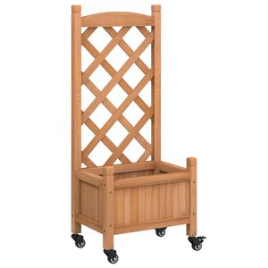 vidaXL plantekasse med espalier og hjul massivt fyrretr&aelig; brun