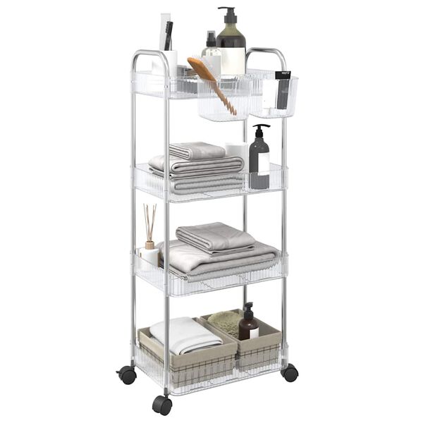 vidaXL opbevaringsvogn i 4 niveauer transparent 37x28x95 cm akryl