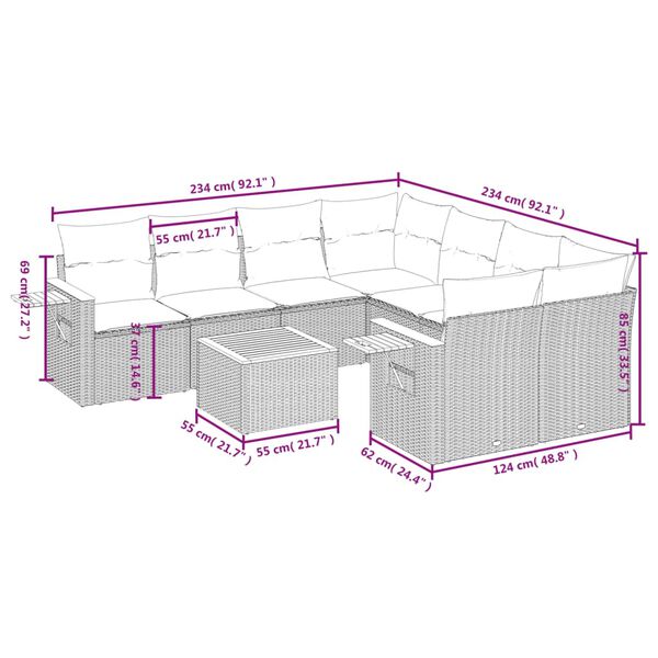 vidaXL sofas&aelig;t til haven 9 dele med hynder polyrattan beige