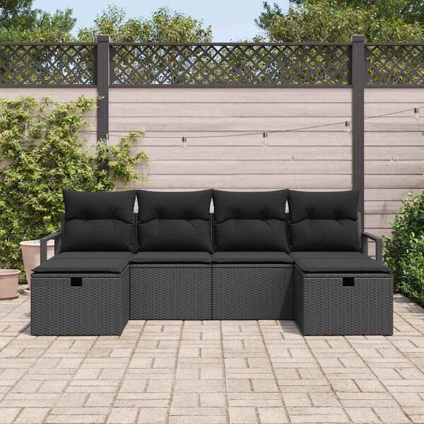 vidaXL Sofa S&aelig;t med pude med opbevaring 6 pcs Sort polyrattan
