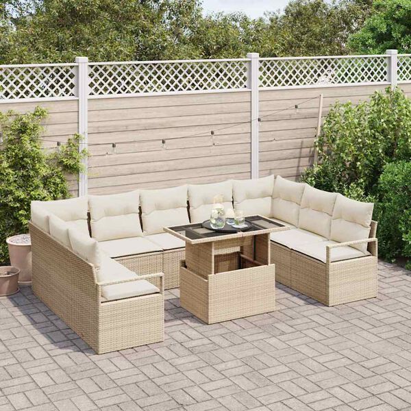 vidaXL Havesofa S&aelig;t med pude 10 pcs Beige og creme polyrattan