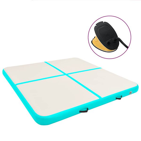 vidaXL oppustelig gymnastikm&aring;tte med pumpe 200x200x10 cm PVC gr&oslash;n