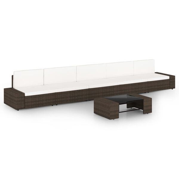 vidaXL loungesæt til haven med hynder 6 dele polyrattan brun