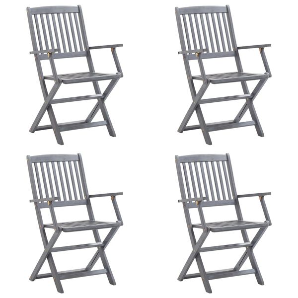 vidaXL foldbare havestole 4 stk. med hynder massivt akacietr&aelig;