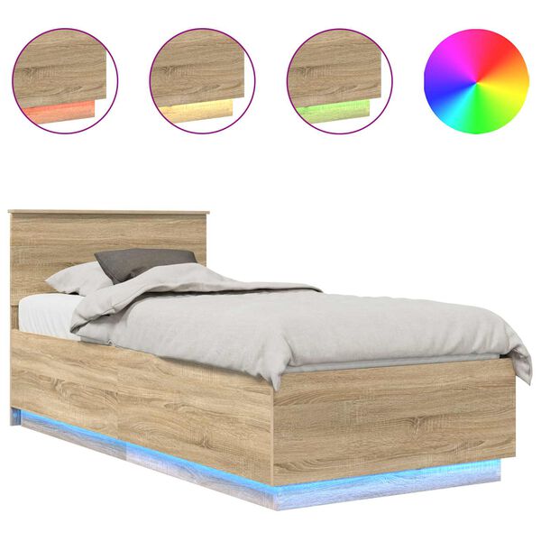 vidaXL Sengestel med hovedg&aelig;rde Sonoma eg 70 x 190 cm Konstrueret tr&aelig;