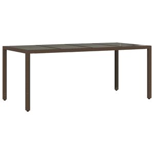 vidaXL havebord med glastop 190x90x75 cm polyrattan brun
