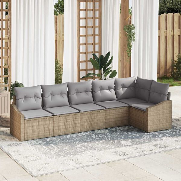 vidaXL Sofa S&aelig;t med pude 6 pcs Beige polyrattan