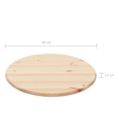 vidaXL bordplade 25 mm 80 cm rund naturligt fyrretræ