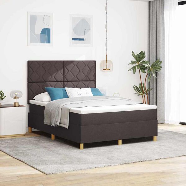 vidaXL LED Box Spring Bed med madras M&oslash;rk Brun 160 x 200 cm Stof