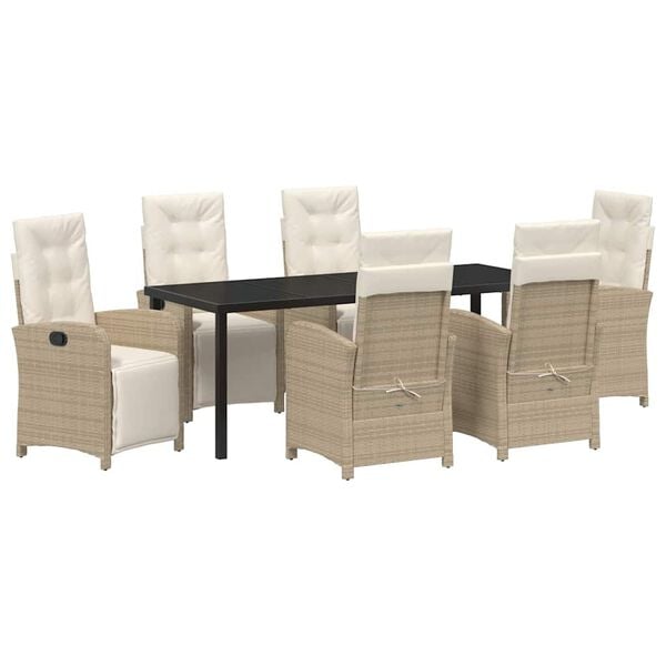 vidaXL Have Spisebordss&aelig;t med pude 7 pcs Beige polyrattan