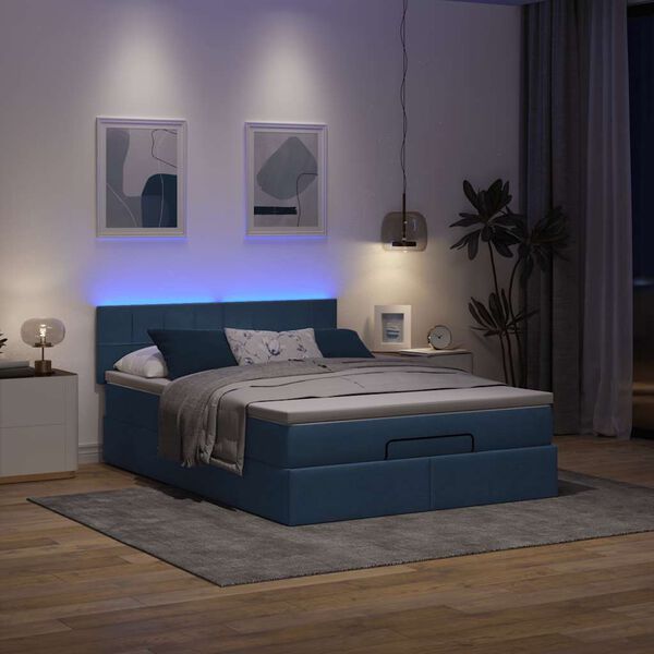 vidaXL ottoman seng med madras & LEDs 140x190 cm stof Bl&aring;