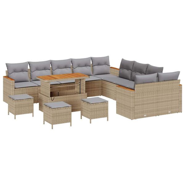 vidaXL Havesofa S&aelig;t 14 pcs Beige polyrattan