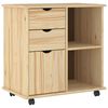 vidaXL Rullende skab 63,5 x 39 x 65,5 cm Massivt fyrretr&aelig; Brun