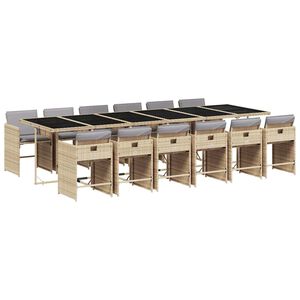 vidaXL spisebordss&aelig;t til haven 13 dele med hynder polyrattan beige