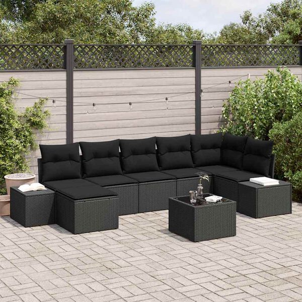 vidaXL Havesofa S&aelig;t med pude med opbevaring 7 pcs Sort polyrattan