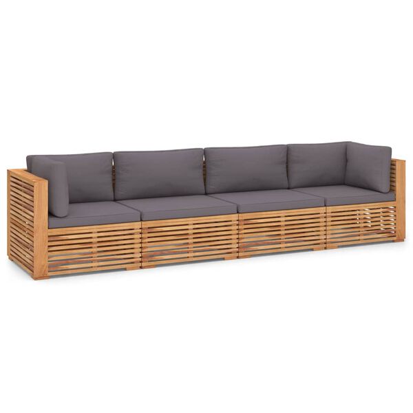vidaXL 4-personers havesofa med hynder massivt teaktr&aelig;