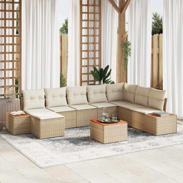 vidaXL Havesofa S&aelig;t med pude 9 pcs Beige og creme Polyrattan