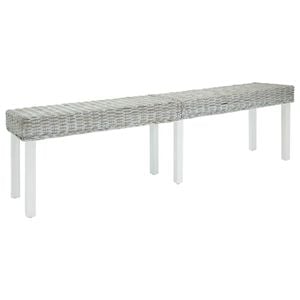 vidaXL b&aelig;nk 160x35x45 cm naturlig kubu-rattan og massivt mahognitr&aelig; hvid